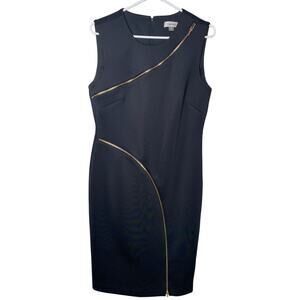 Calvin Klein Black Sheath Dress Size 10 with gold zipper embellishment